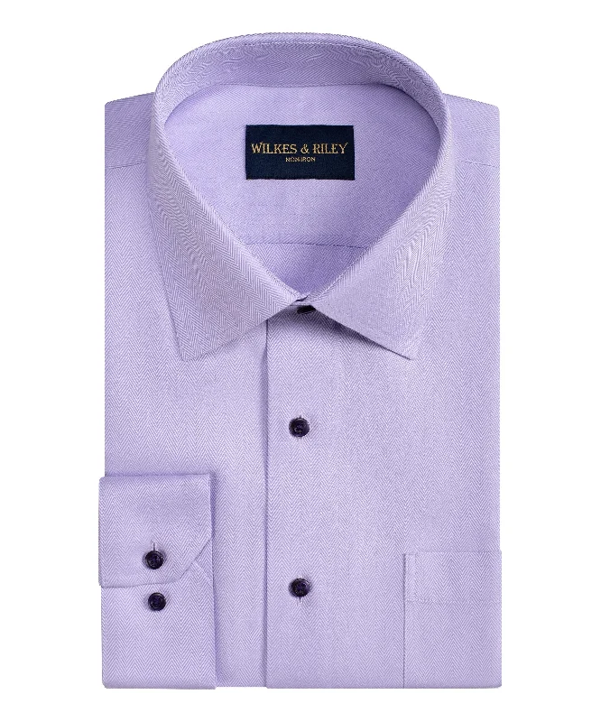 Tailored Fit Lavender Spread Collar Non-Iron Herringbone Dress Shirt Gym