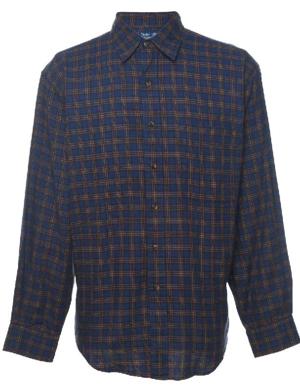 Land's End Navy & Yellow Checked Shirt - L Vintage Men's 1970S Disco