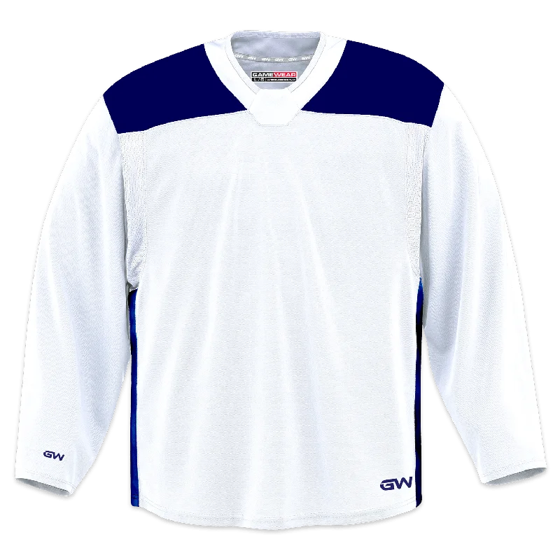 GameWear GW6500 ProLite Series Junior Hockey Practice Jersey - White / Royal Modern Men's Geometric