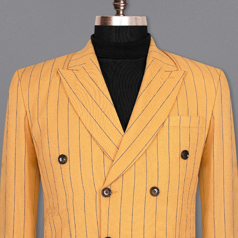 Sunshade Orange Striped Wool Rich Double Breasted Blazer Refined Men's European