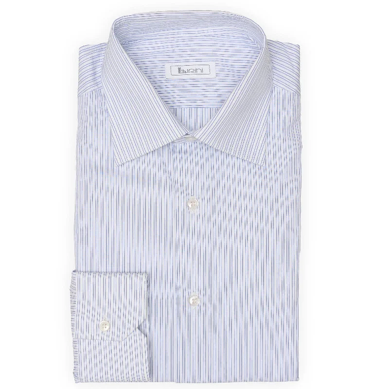 BURINI Luxury Blue Striped Cotton Dress Shirt EU 41 NEW US 16 Cclassic Men's Tweed