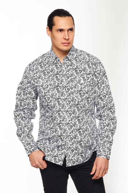 BLACK AND WHITE PAISLEY WESTERN SHIRT Casual Men's Short