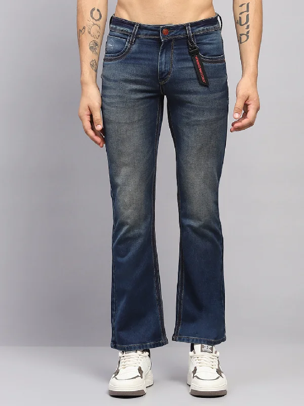 Men Blue Solid Boot Cut Denim Sharp Men's Italian