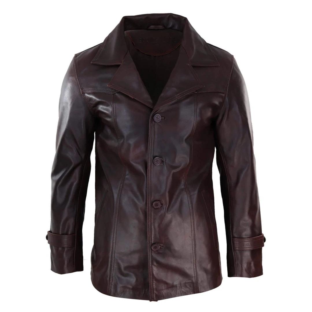 Mens Real Leather Coat Jacket Classic Wine Black Fit Smart Casual Relaxed Men's Australian 