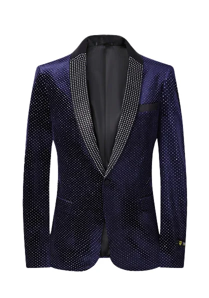 Studded Star Slim Fit Blazer - Navy Confident Men's High