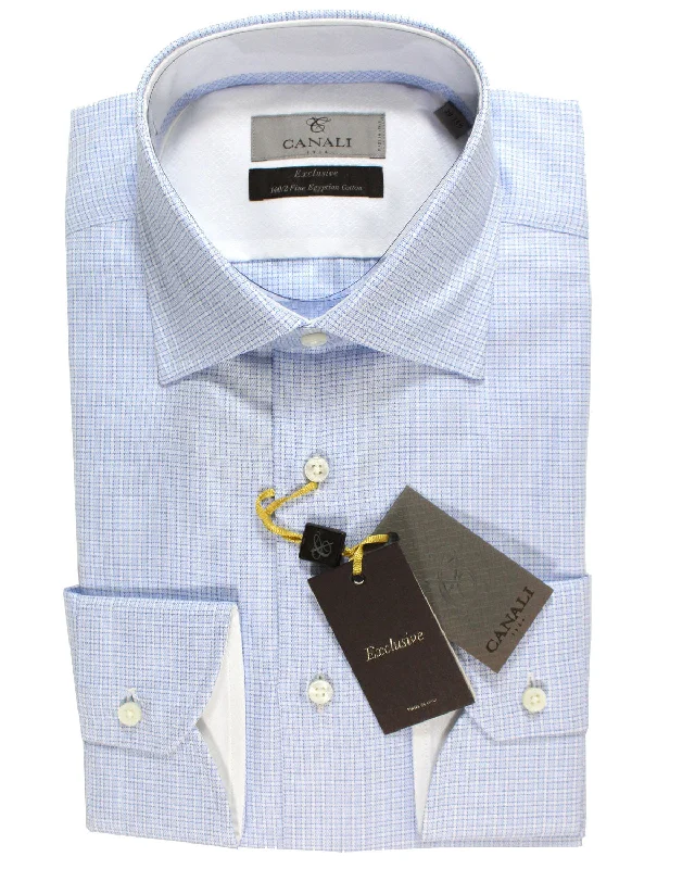 Canali Dress Shirt White Blue Navy Pattern Exclusive Collection - Modern Fit 39 - 15 1/2 SALE Business