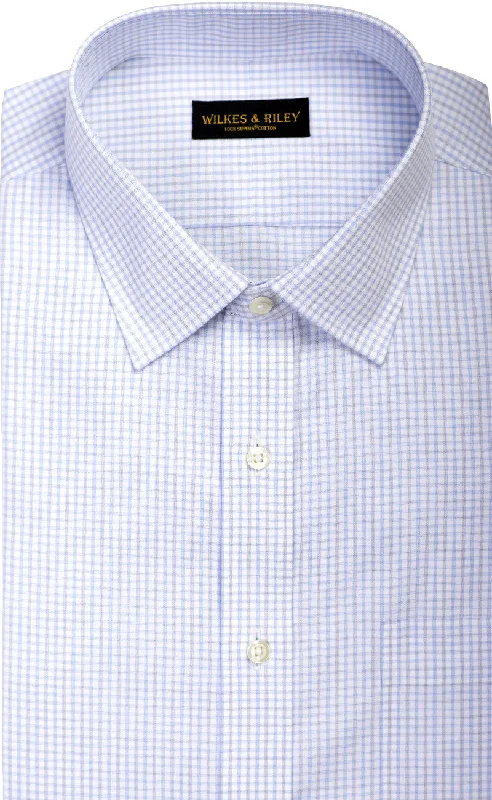 Tailored Fit Light Sky / Grey  Twill Check Spread Collar Supima® Cotton Non-Iron Dress Shirt Bold Men's Statement