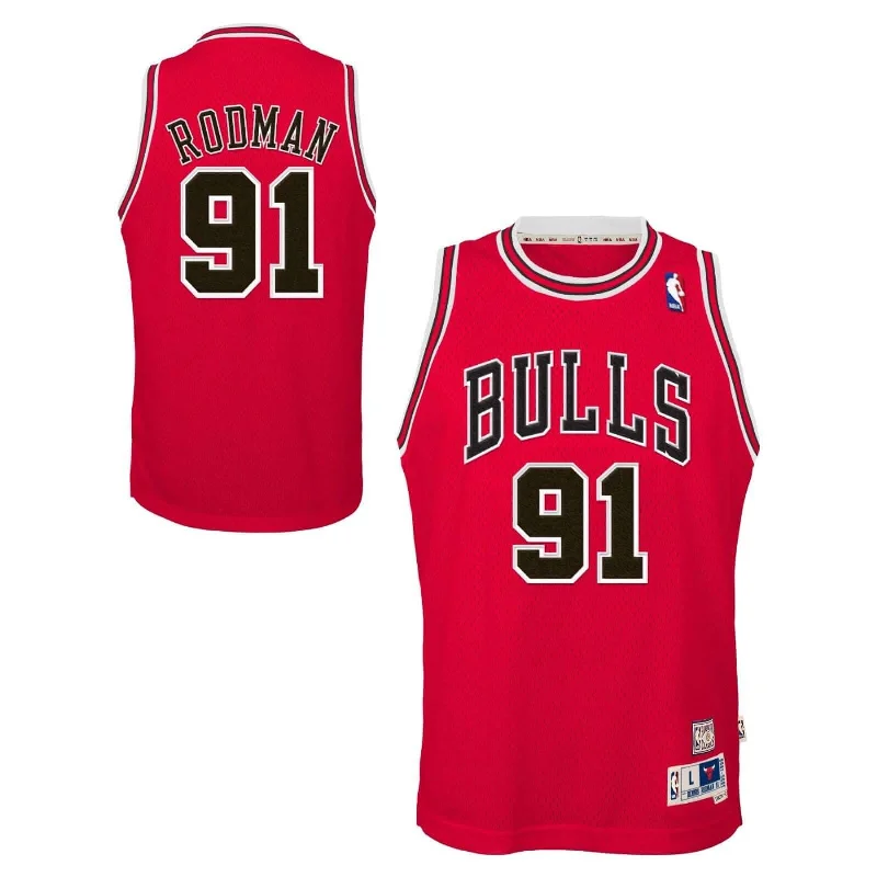 Chicago Bulls Youth Dennis Rodman #91 Red Jersey Mitchell&Ness Classic Swingman Polished Men's Silk