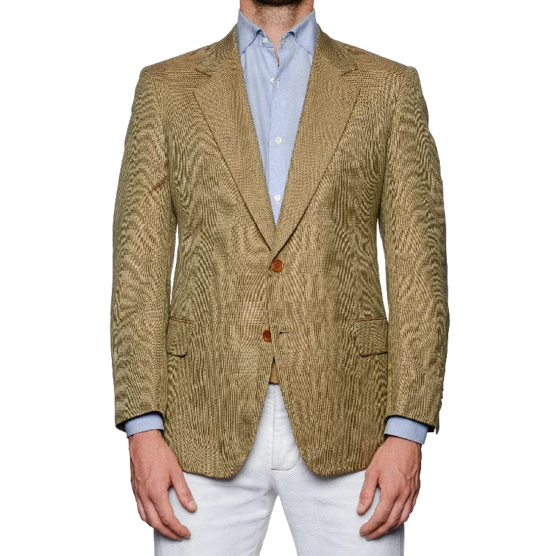 "Fire Relief" CASTANGIA 1850 Tan Prince of Wales Cotton Sport Coat Jacket EU 50 NEW US 40 Sophisticated Men's French