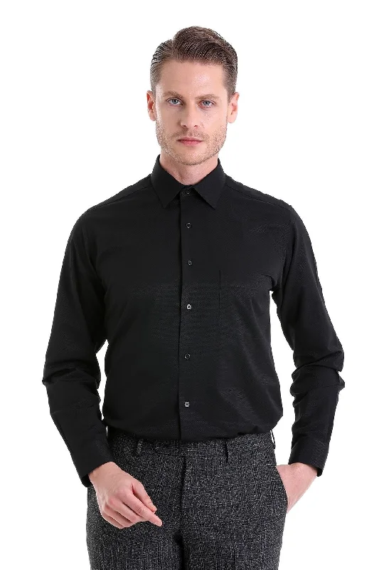 Classic Cotton Blend Black Dress Shirt Street