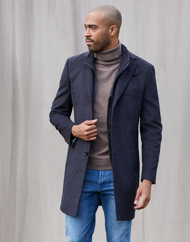 Compton Navy Chalkstripe Overcoat Monochromatic Office Style