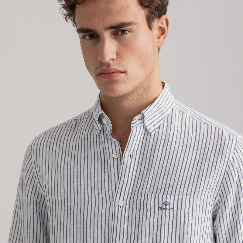 Stripe Linen Shirt - White & Blue | Persian Blue & White Confident Men's High