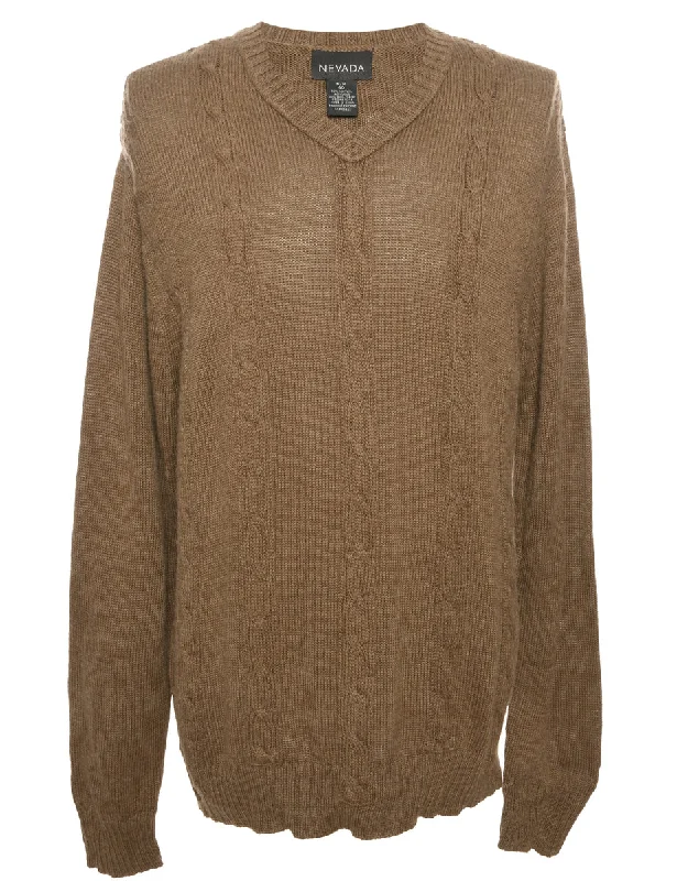 Cable Knit Brown Jumper - M Unique Men's Upcycled