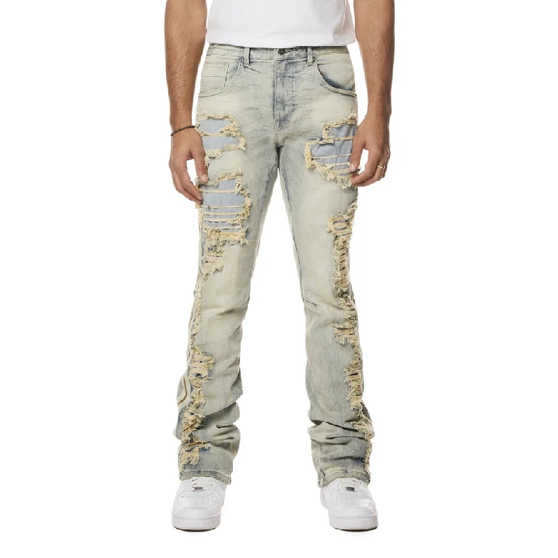 Stacked Laser Striped Jeans - Maison Blue Elegant Men's Formal 