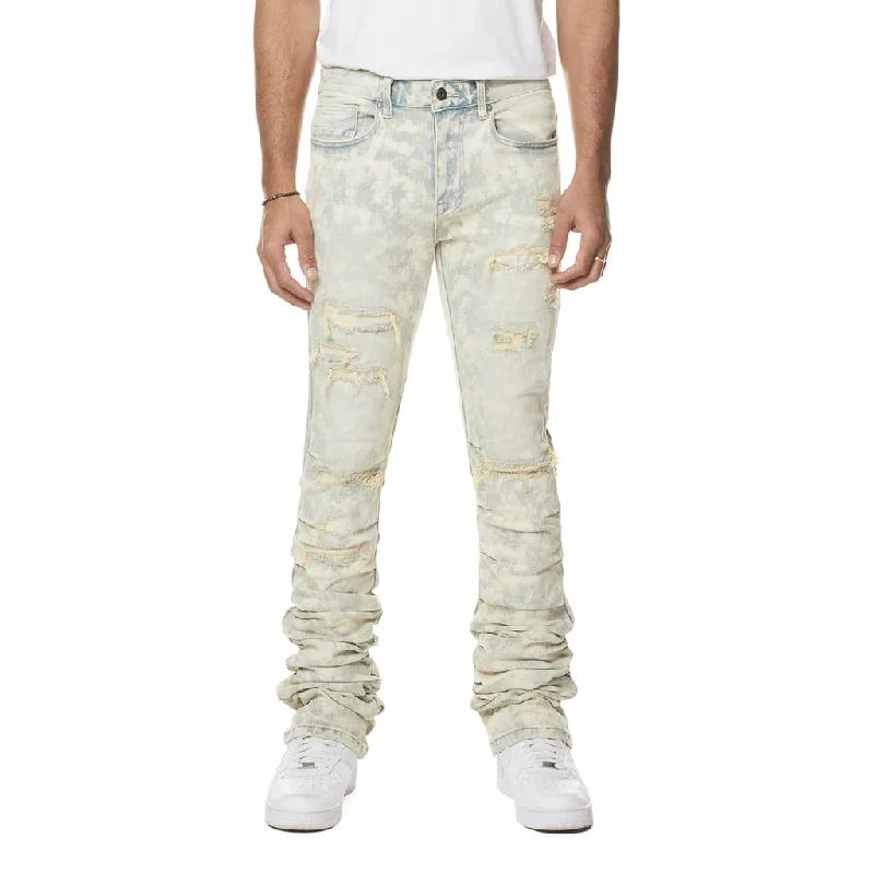 Lazy Stacked Flared Colored Jeans - Seafoam Dynamic Men's Glow