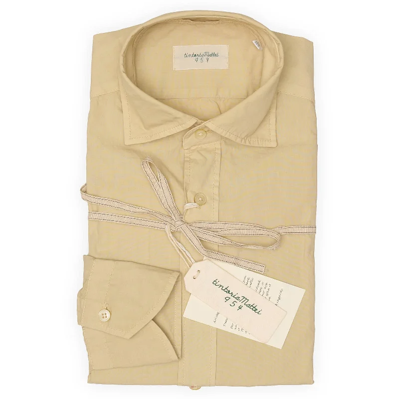 TINTORIA MATTEI 954 Tan Poplin Cotton Dress Shirt NEW Cozy Men's Winter