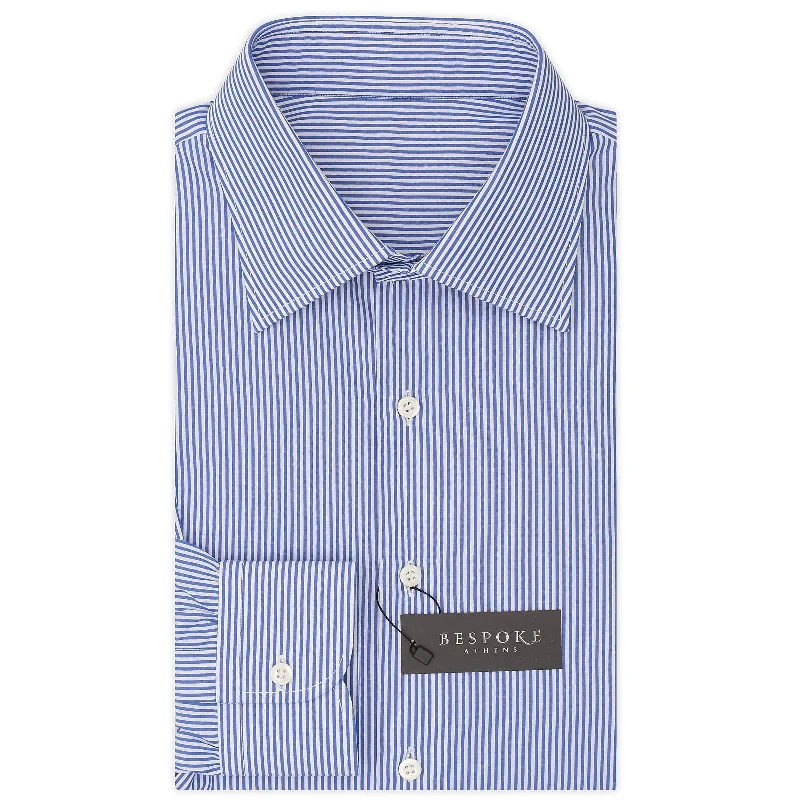 BESPOKE ATHENS Handmade Blue Striped Cotton Poplin Dress Shirt NEW Artistic Men's Hand