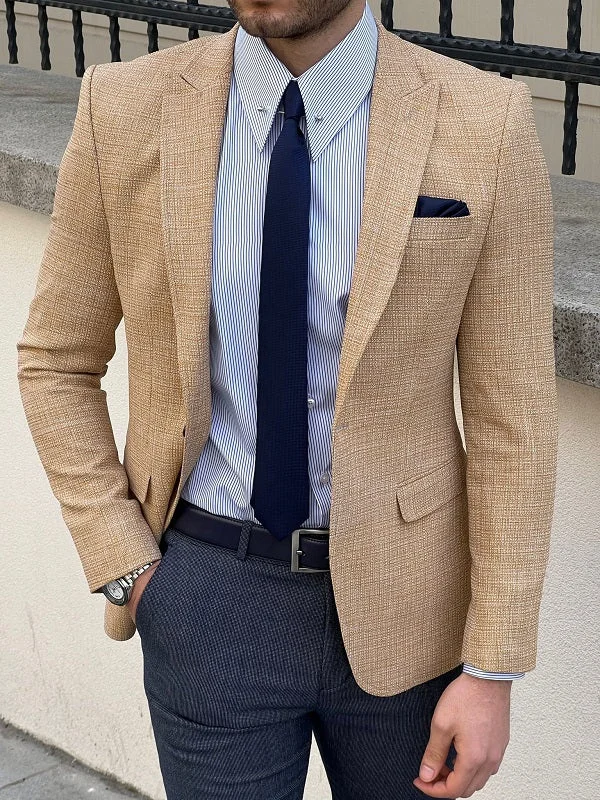 Hazel Yellow Slim Fit Peak Lapel Blazer Casual Men's Loose