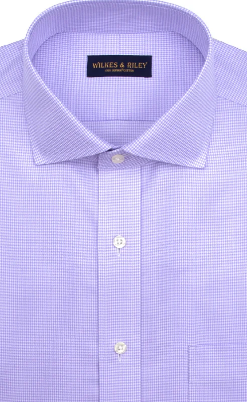 Tailored Fit Purple Houndstooth English Spread Collar Supima® Cotton Non-Iron Twill Dress Shirt Refined Men's European