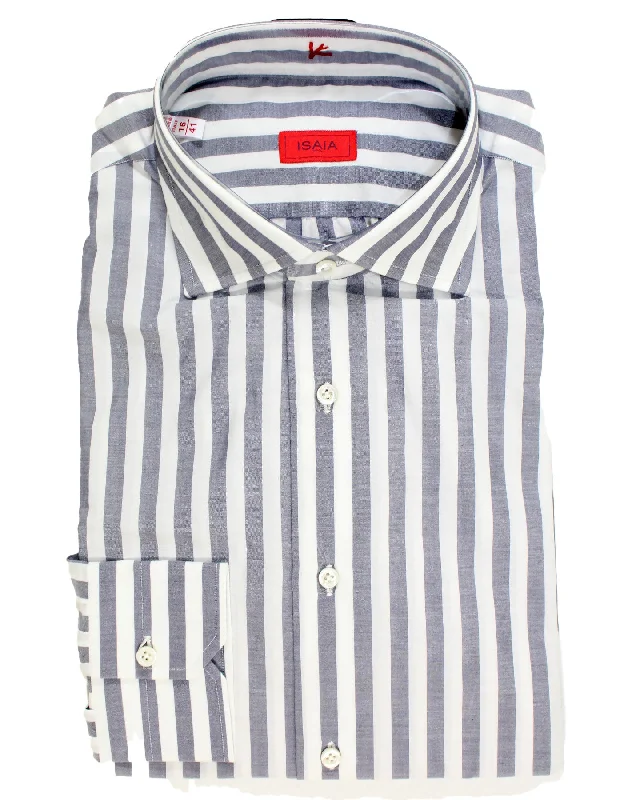 Isaia Dress Shirt White Gray Bengal Stripes 41 - 16 Practical Men's Quick