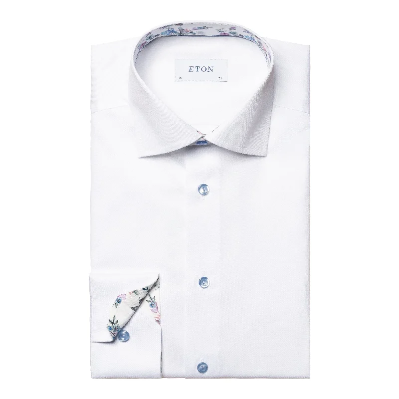 White Floral Print Effect Solid Signature Twill Slim Fit Shirt - ETON Lumberjack