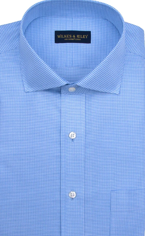 Tailored Fit Blue Houndstooth English Spread Collar Supima® Cotton Non-Iron Twill Dress Shirt Refined Men's Classic 