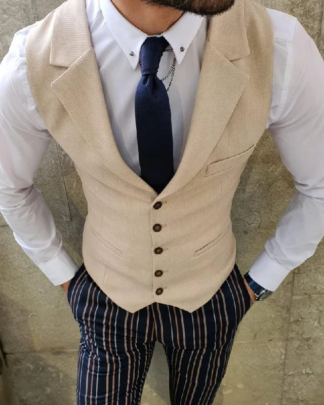 Bellingham Beige Slim Fit Vest - Elevate Your Style Sophisticated Men's 