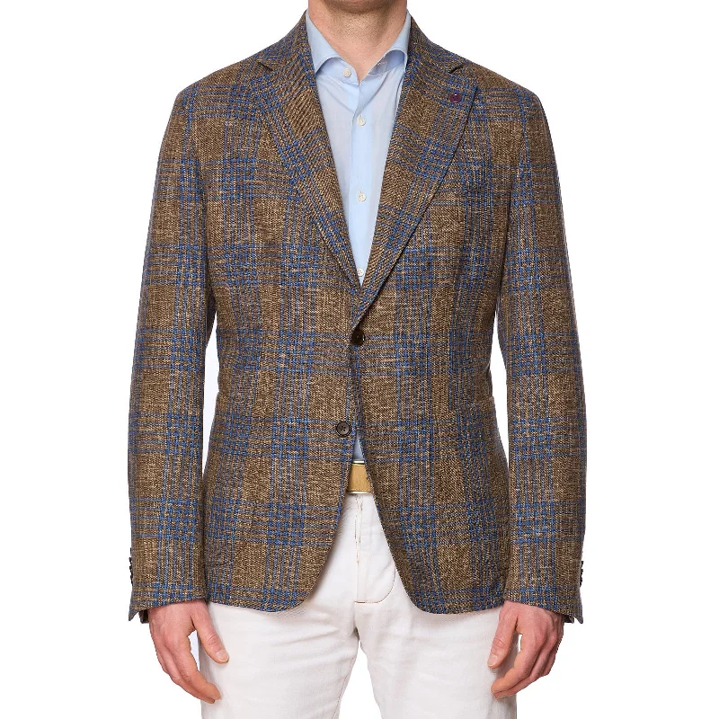 SARTORIA PARTENOPEA Brown-Blue Plaid Wool-Silk-Cotton Jacket NEW Current Model Hip Men's Retro