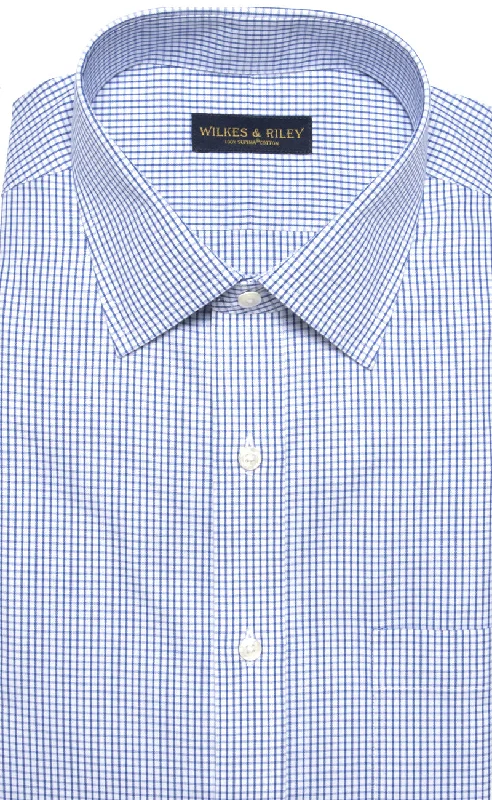 Slim Fit White Ground Blue Check Spread Collar Supima® cotton Non-Iron Pinpoint Oxford Dress Shirt Practical Men's Quick