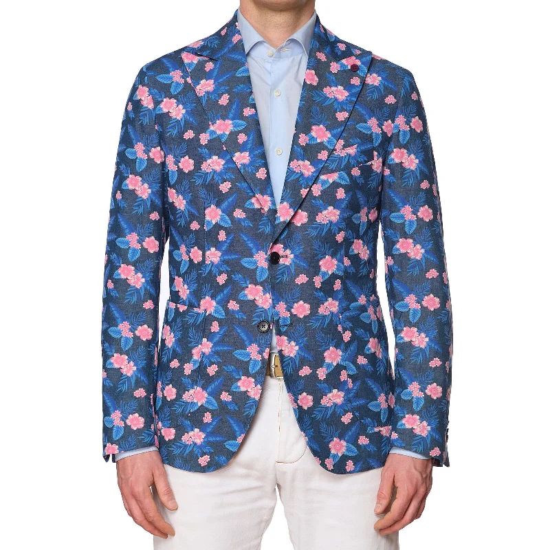 SARTORIA PARTENOPEA Blue-Pink Floral Design Cotton Jacket EU 50 NEW US 40 Current Model Trendy Men's Oversized