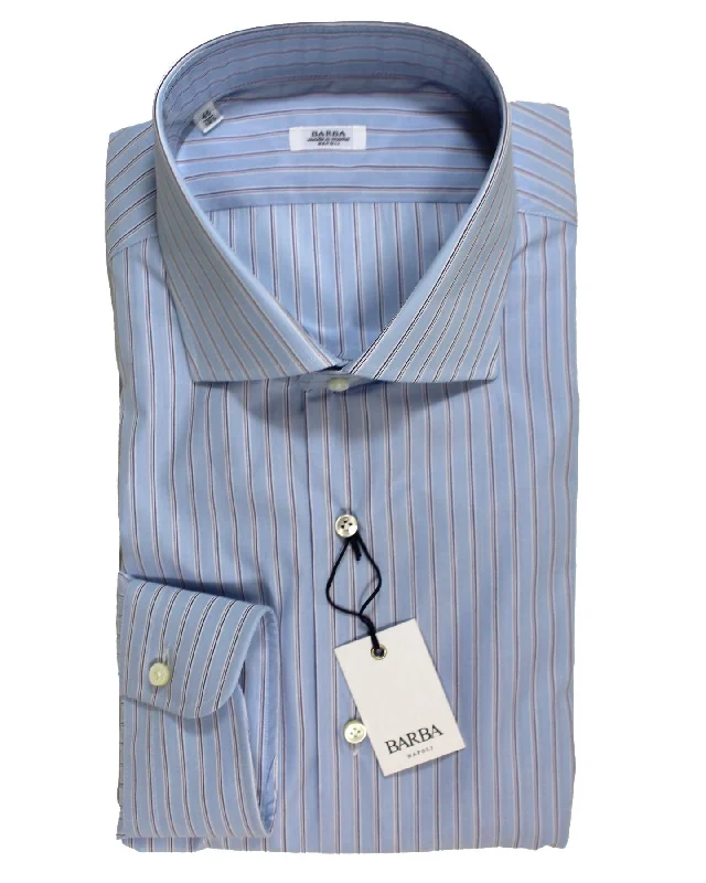 Barba Dress Shirt Blue White Navy Stripes 46 - 18 1/2 Modern Fit Traditional Men's Country