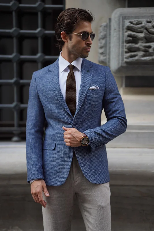 Stefano Blue Wool Slim Fit Blazer Artistic Men's Hand