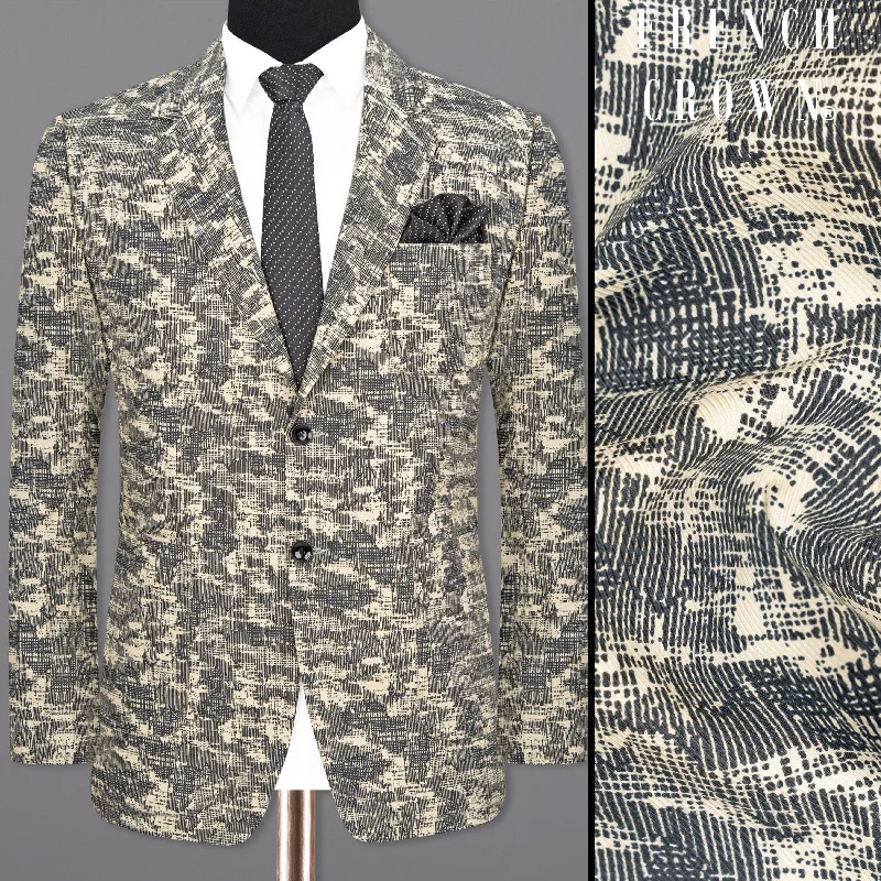 Bastille and Champagne Beige Abstract Print Designer Blazer Rugged Men's Outdoor 