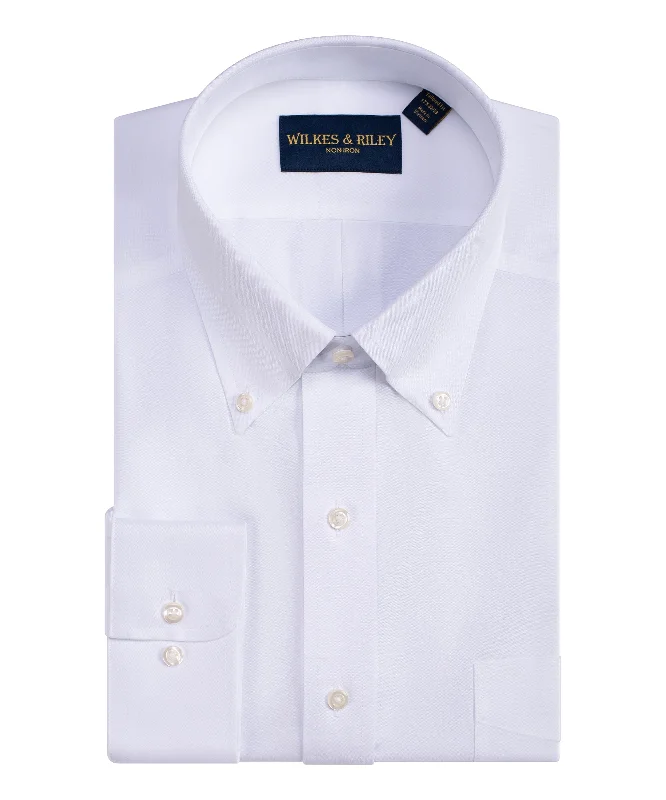 Tailored Fit White Button-Down Collar Non-Iron Pinpoint Oxford Dress Shirt Hip Men's Urban