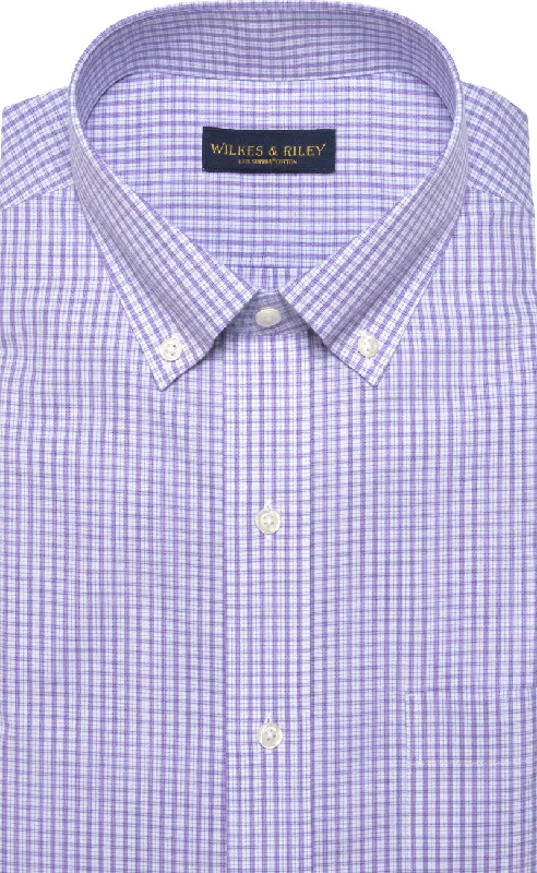 Slim Fit Purple Plaid Button-Down Collar Supima® cotton Non-Iron Broadcloth Dress Shirt Polished Men's Silk