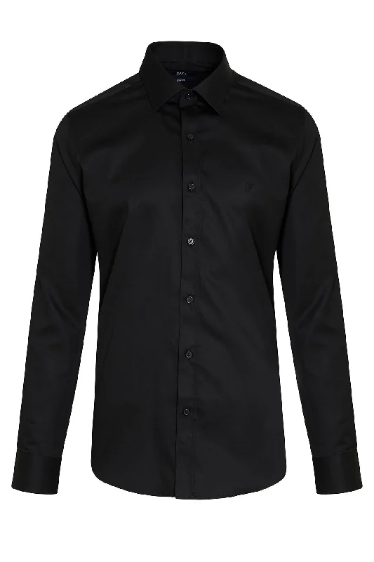 Slim Fit Long Sleeve 100% Cotton Black Dress Shirt Sophisticated Men's 