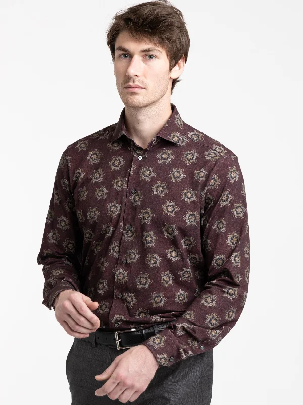 Dark Brown Flower Modern 4-Flex Dress Shirt Monochromatic All