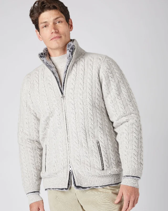 Men's Aspen Cable Fur Cardigan Pebble Grey Casual Men's Japanese 