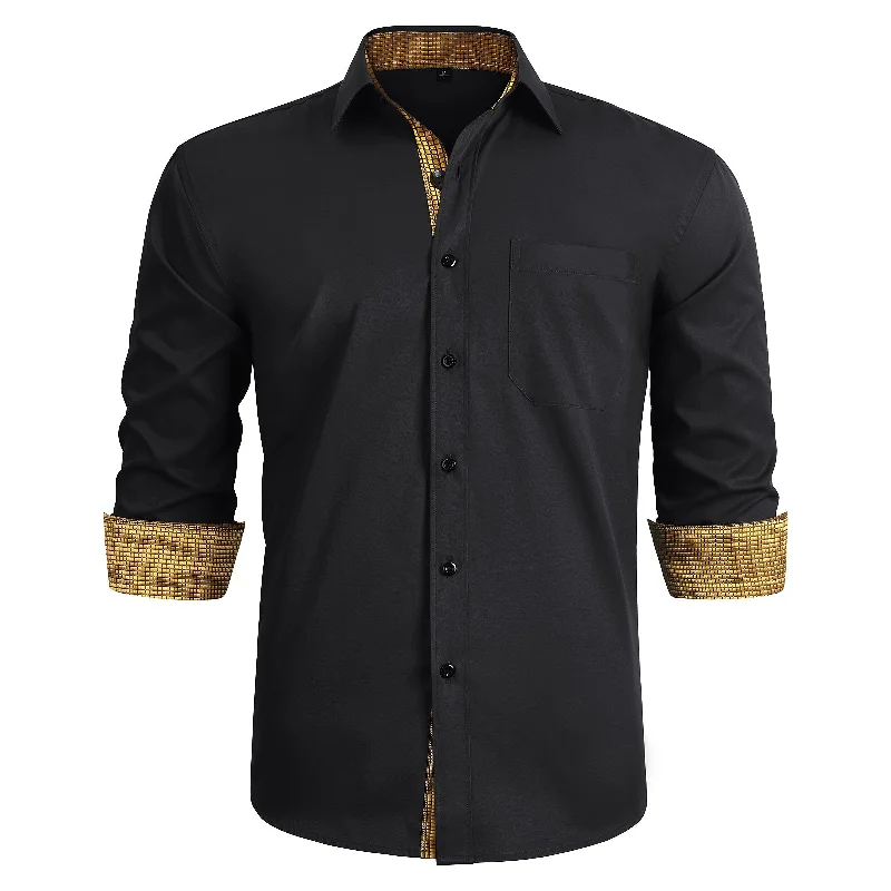 Men's Button Down Contrast Color Dress Shirt - BLACK & GOLD Elegant Men's Cashmere