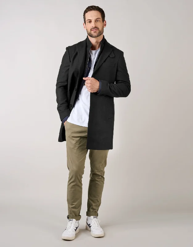 Compton Black Overcoat Polished Men's Satin