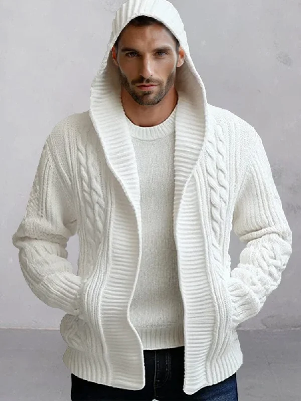 Casual Cable Knit Open Front Cardigan Trendy Men's Bucket