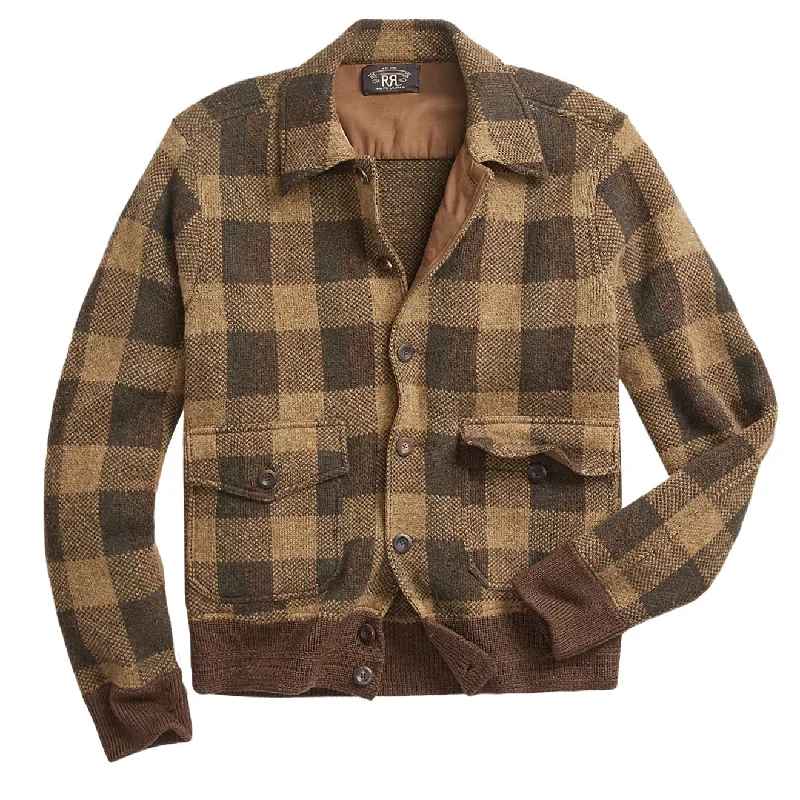 RRL by Ralph Lauren Plaid Wool Jumper Jacket Olive Multi Organic