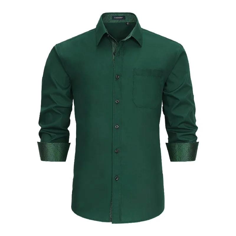 Men's Patchwork Dress Shirt with Pocket - DARK GREEN Trendy Men's Scandinavian