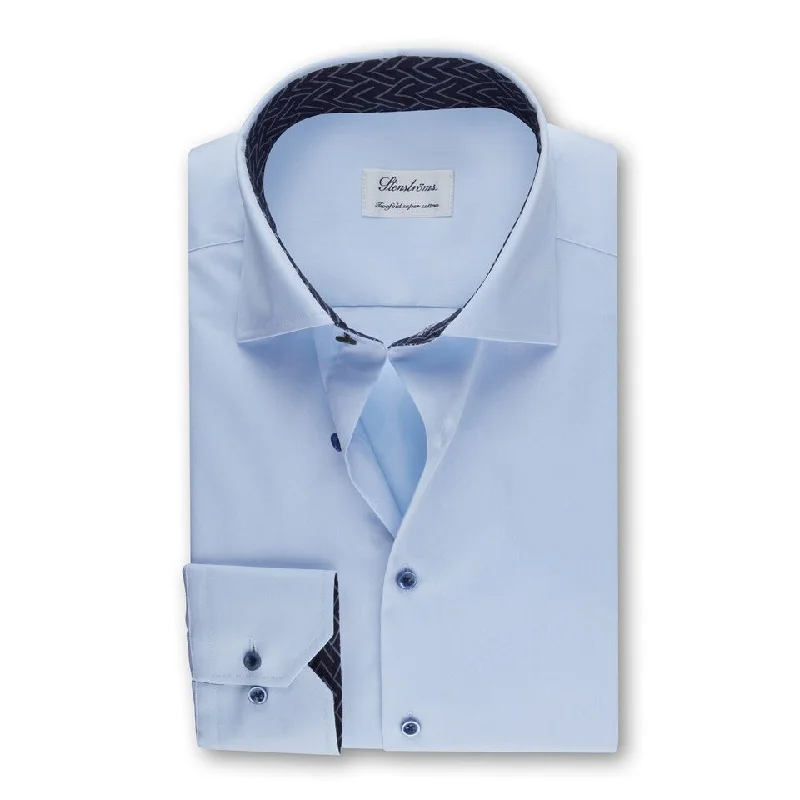 Light Blue Contrast Twill Shirt Slimline - Stenströms Luxurious Men's High