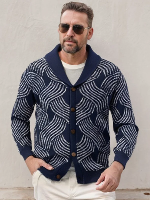 Comfy Jacquard Knit Jacket Polished Men's Satin