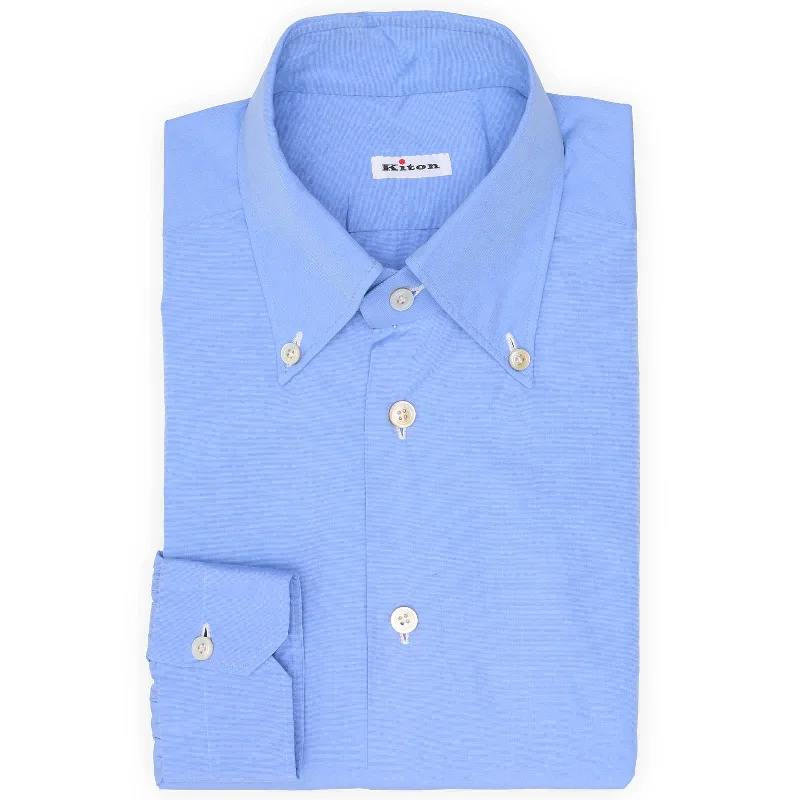 KITON Napoli Handmade Blue Cotton Button-Down Dress Shirt EU 39 NEW US 15.5 Cool Men's Distressed