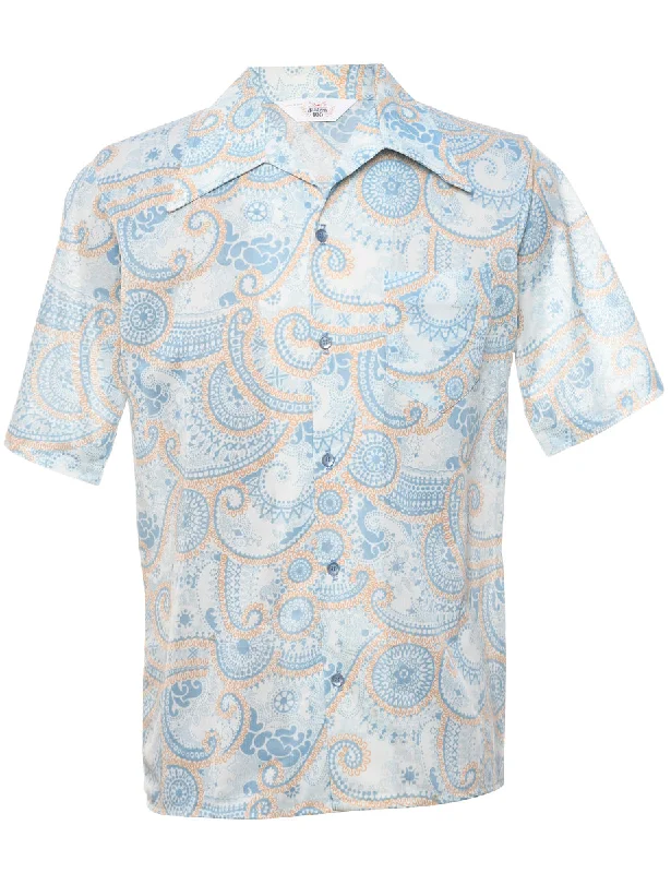 1970s Jantzen Light Blue Paisley Shirt - S Trendy Men's Scandinavian