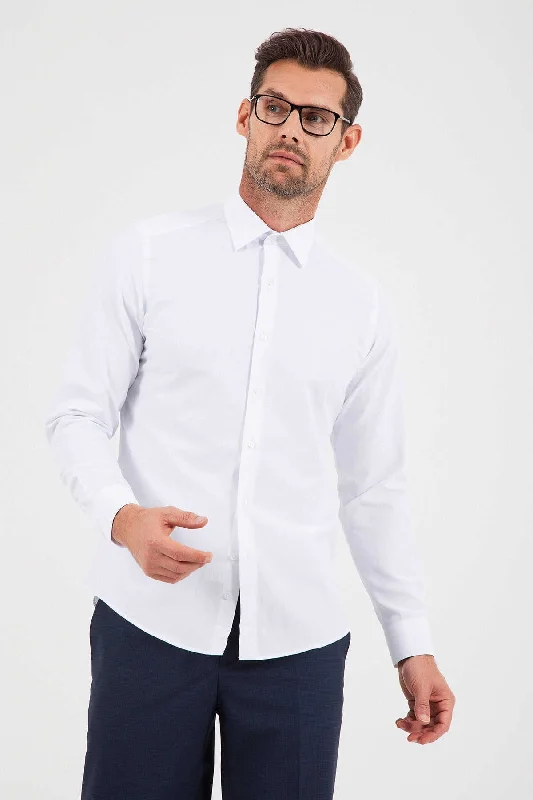 Slim Fit Cotton Blend White Dress Shirt Lumberjack