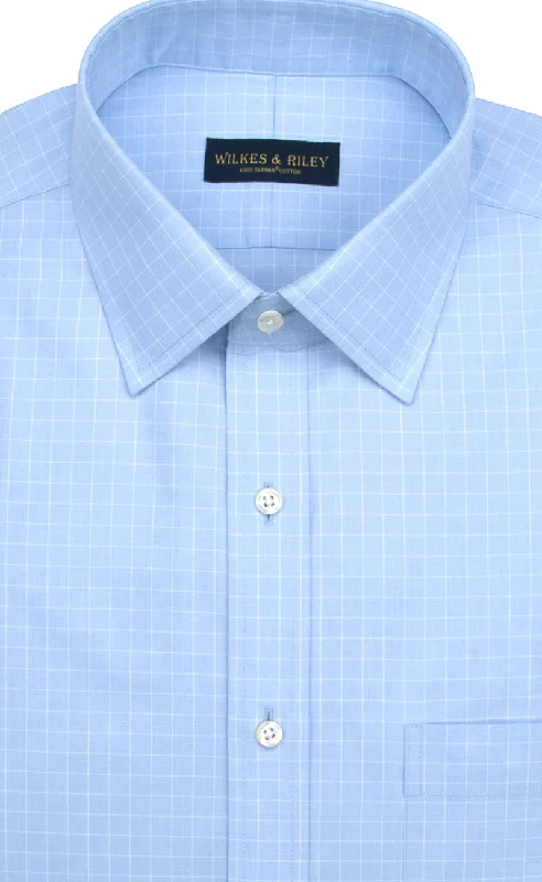 Tailored Fit Light Blue Ground Check Spread Collar Supima® Cotton Non-Iron Pinpoint Oxford Dress Shirt Dapper Men's Bow