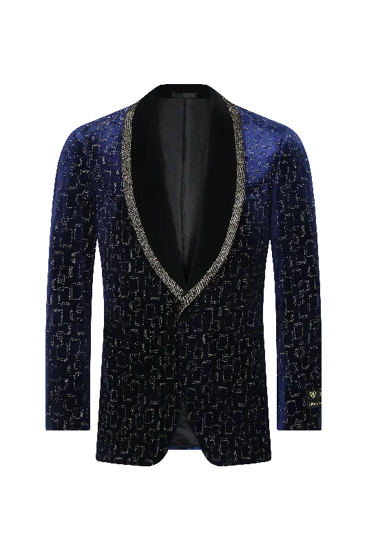 Royal Blue Velvet Blazer with Silver Accents Refined Men's Hand